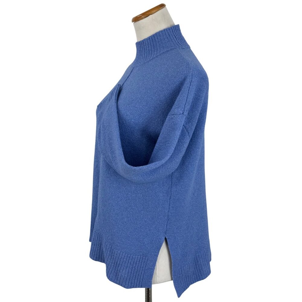Tahari Blue Mock Neck Ribbed Sweater | Coastal Grandmother Quiet Luxury Preppy S - Picture 10 of 16